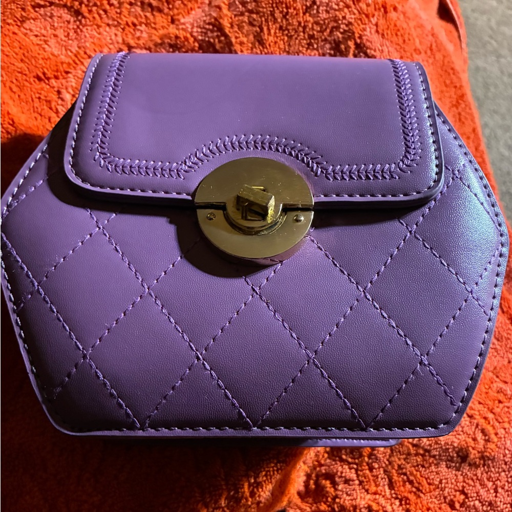 Purple Quilted Crossbody Bag with Gold Turn-Lock